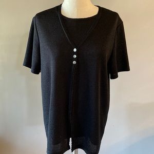 NOTATIONS women’s black layered cardigan top combo 3 button detail sz M/L